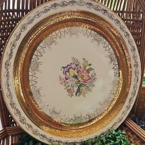 Vintage Warranted Gilded 22k Gold Rimmed Floral Platter